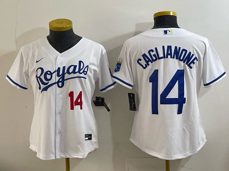 Youth  Kansas City Royals #14 Caglianone white Nike MLB 2025 jersey 002